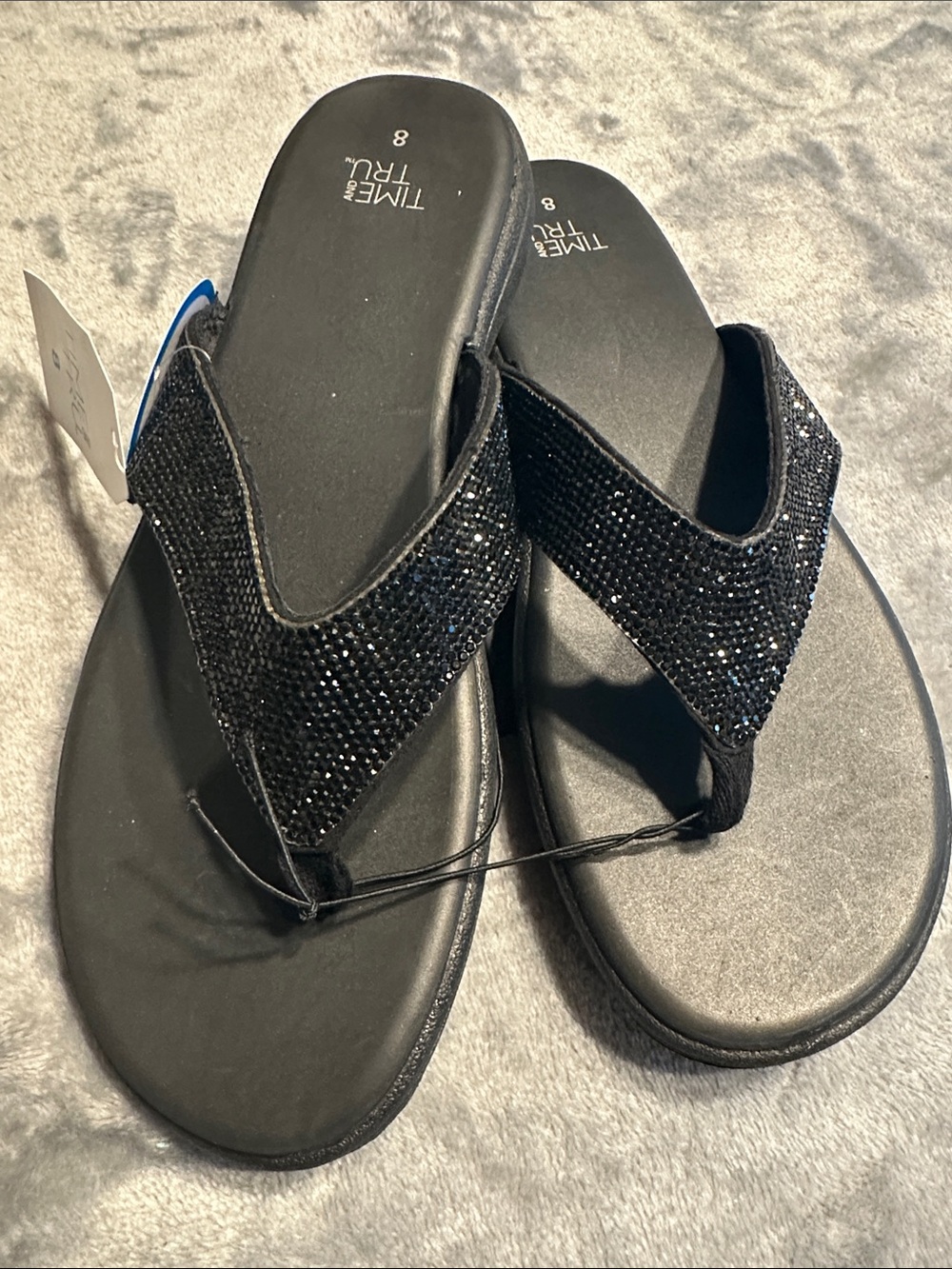 NWTS Time and Tru Black Sparkle Thong Sandals Sz 8 - Picture 8 of 10